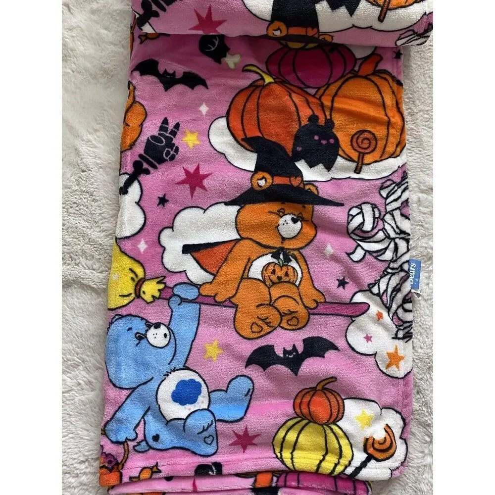 Care Bears Halloween Witch Mummy Pumpkin Pink TWIN‎ SIZE Blanket 60 X 90” NEW